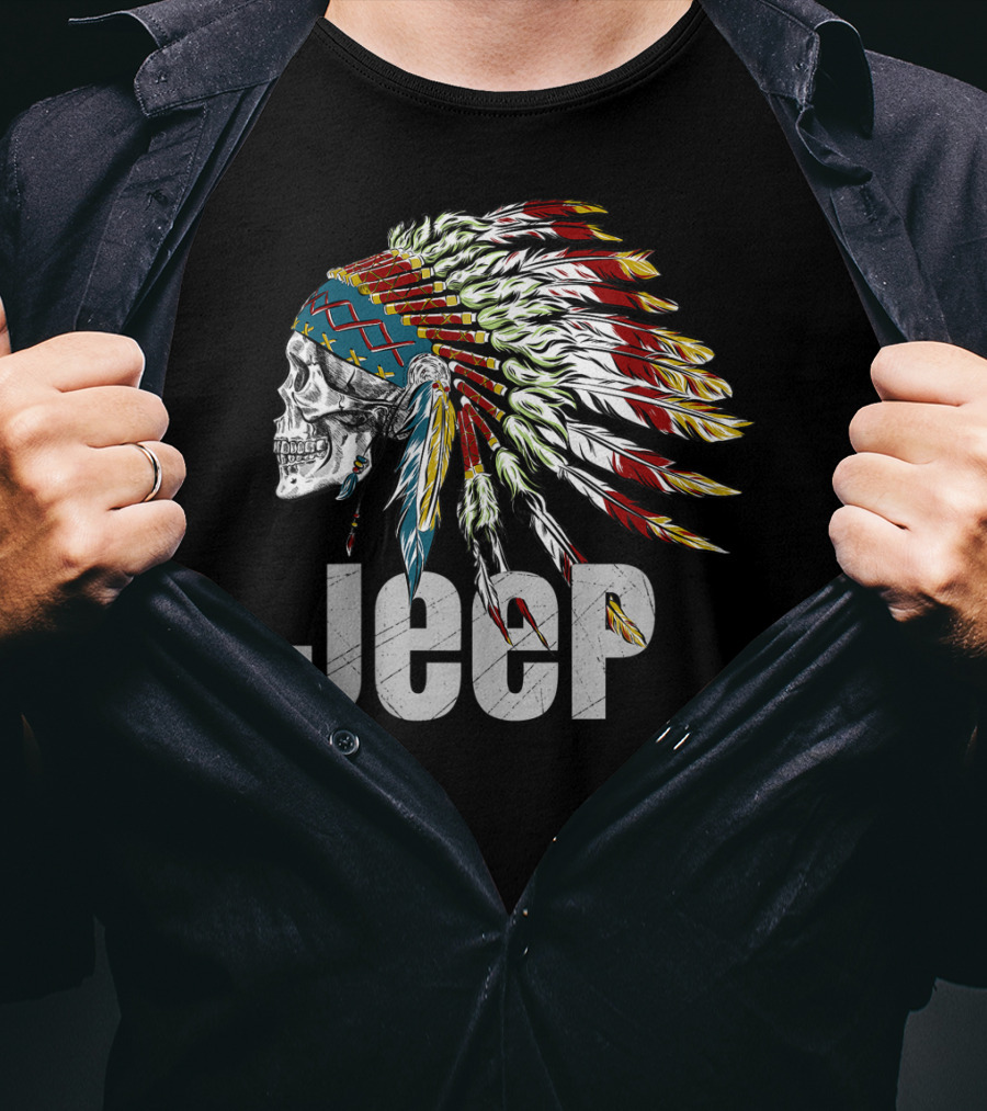 Jeep Skull Wearing Native American Headdress T-Shirt