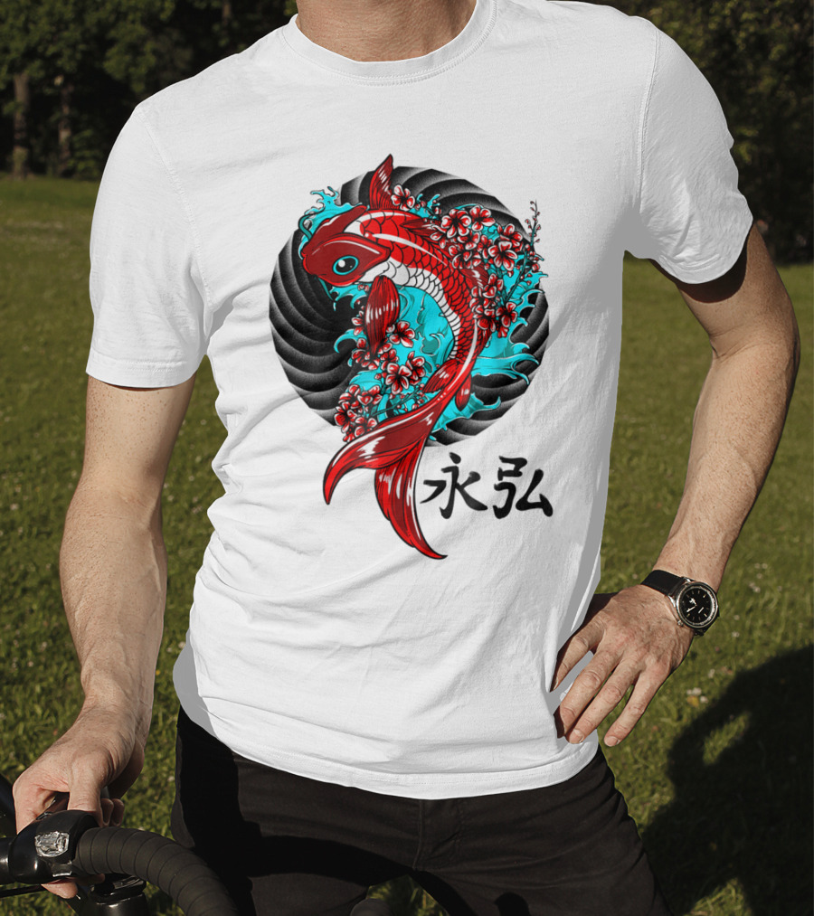 Koi Fish Floral With Japanese Characters T-Shirt