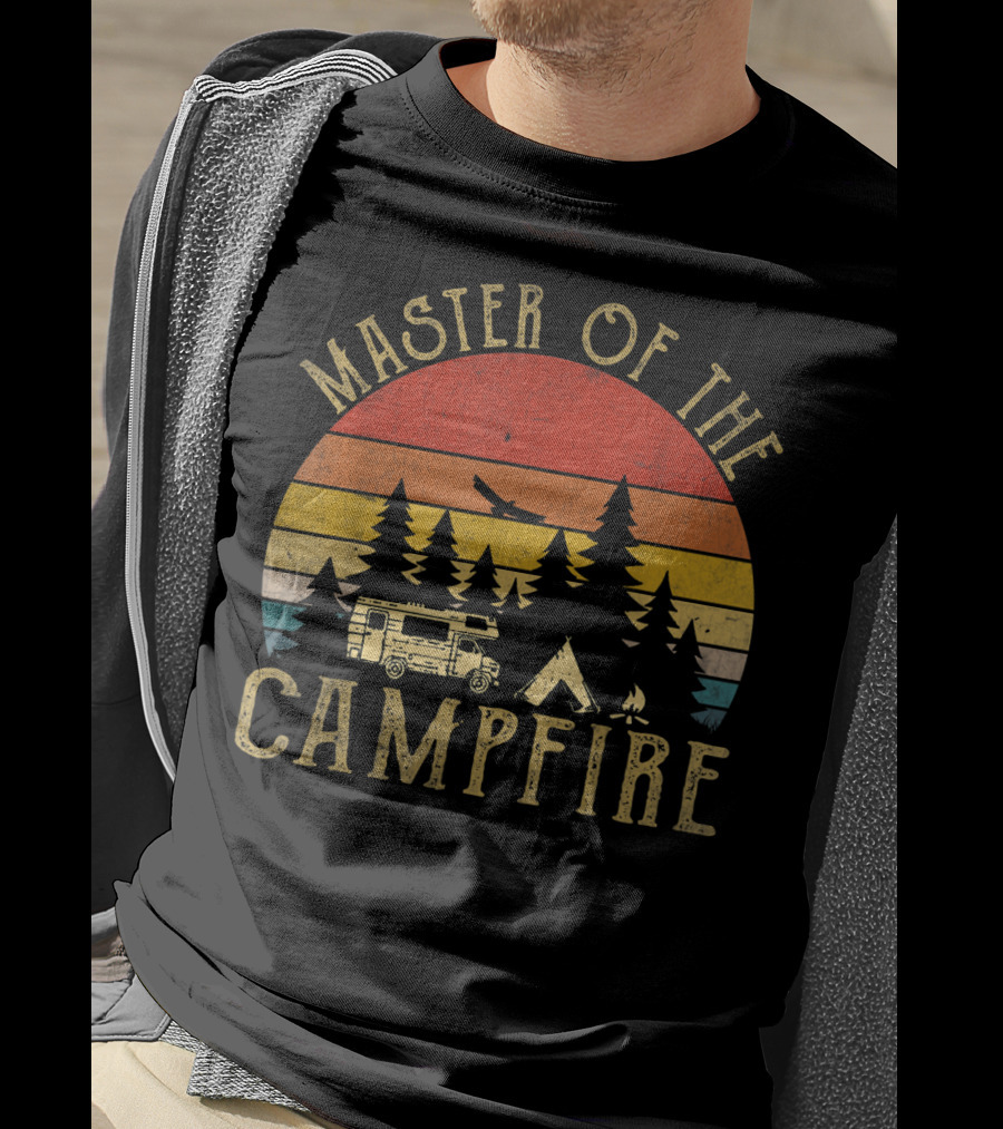 Master Of The Campfire Vintage RV Adventure Camping Scene T-Shirt