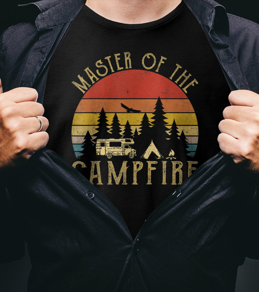 Master Of The Campfire Vintage RV Adventure Camping Scene T-Shirt
