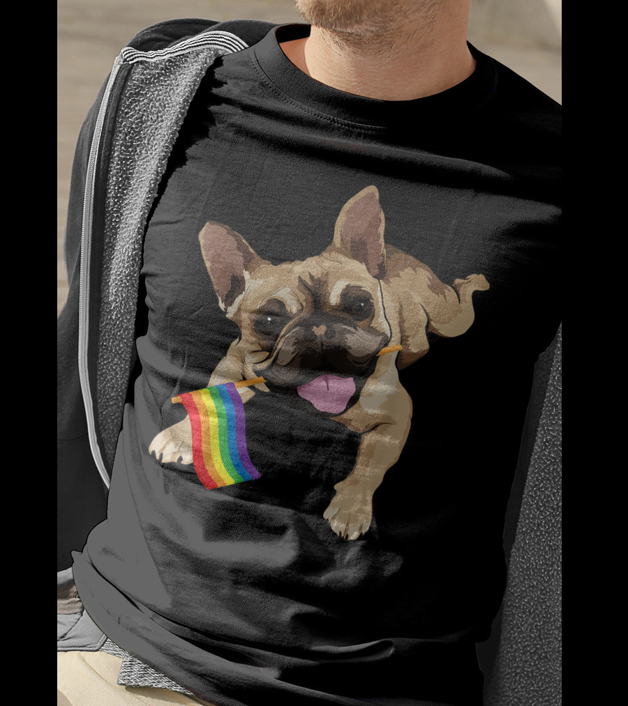 Men Women Kids French Bulldog Holding Gay Pride Flag T-Shirt