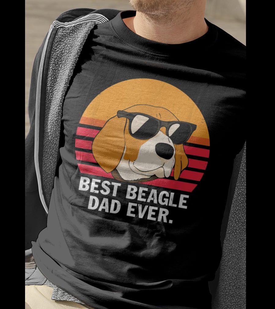 Best Beagle Dad Ever Vintage Style Beagle With Sunglasses T-Shirt