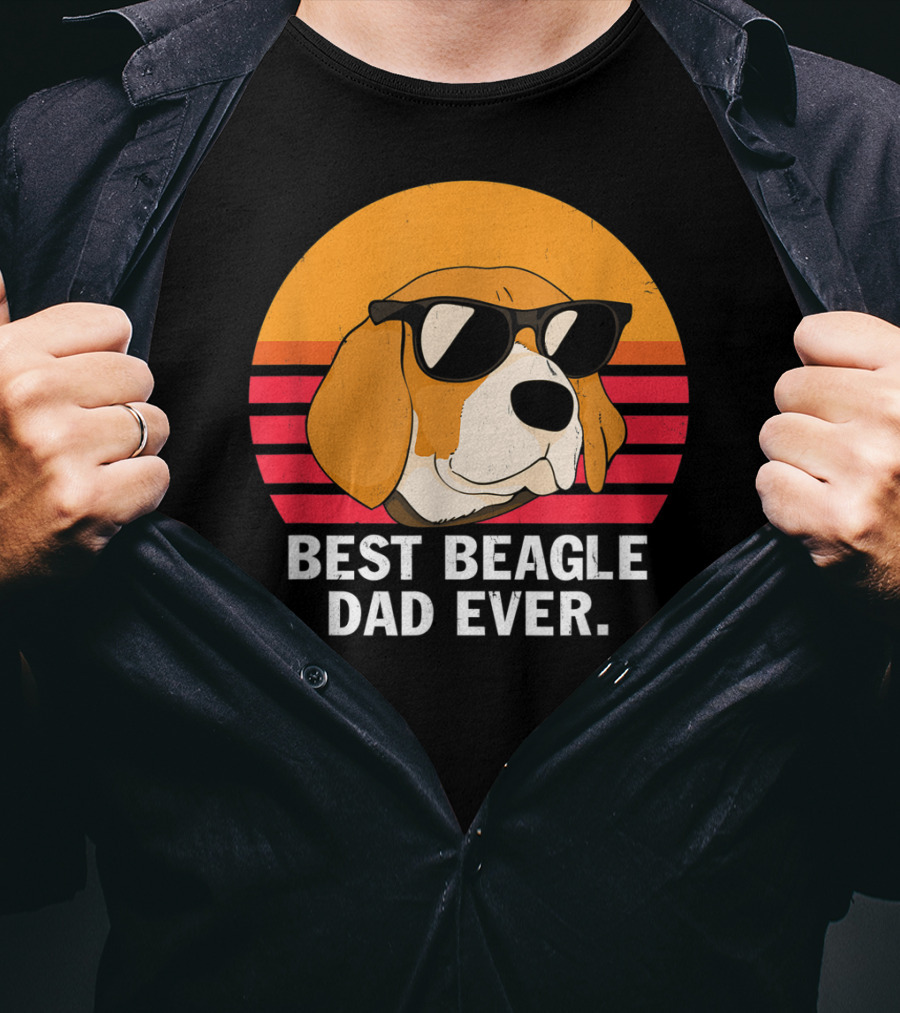 Best Beagle Dad Ever Vintage Style Beagle With Sunglasses T-Shirt