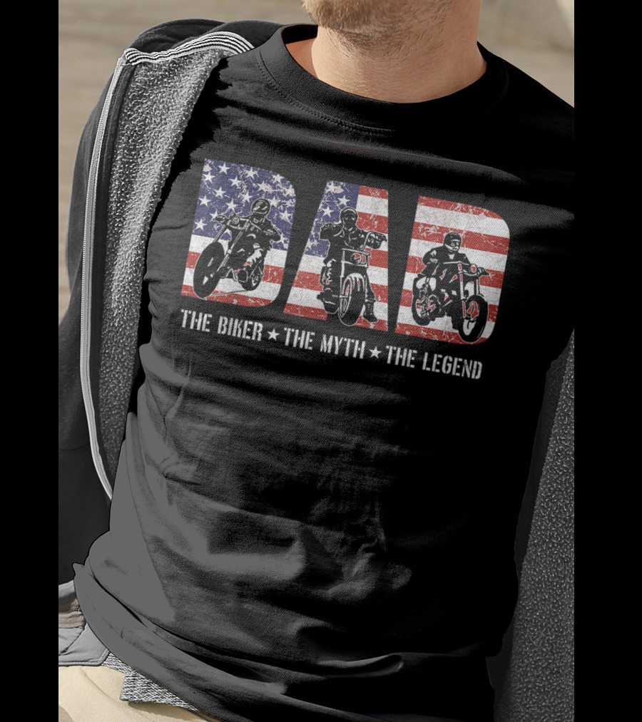 Dad USA Flag The Biker The Myth The Legend T-Shirt