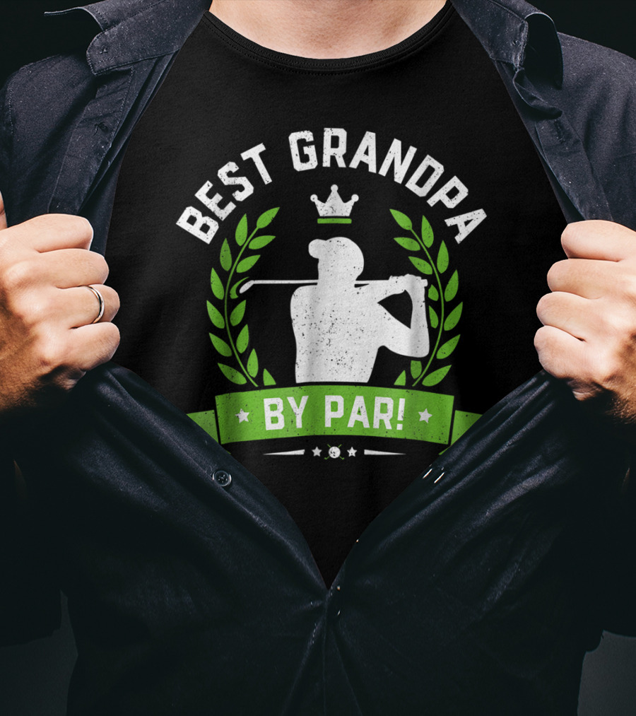 Best Grandpa By Par Funny Golf Crown Laurel Leaf Retro T-Shirt