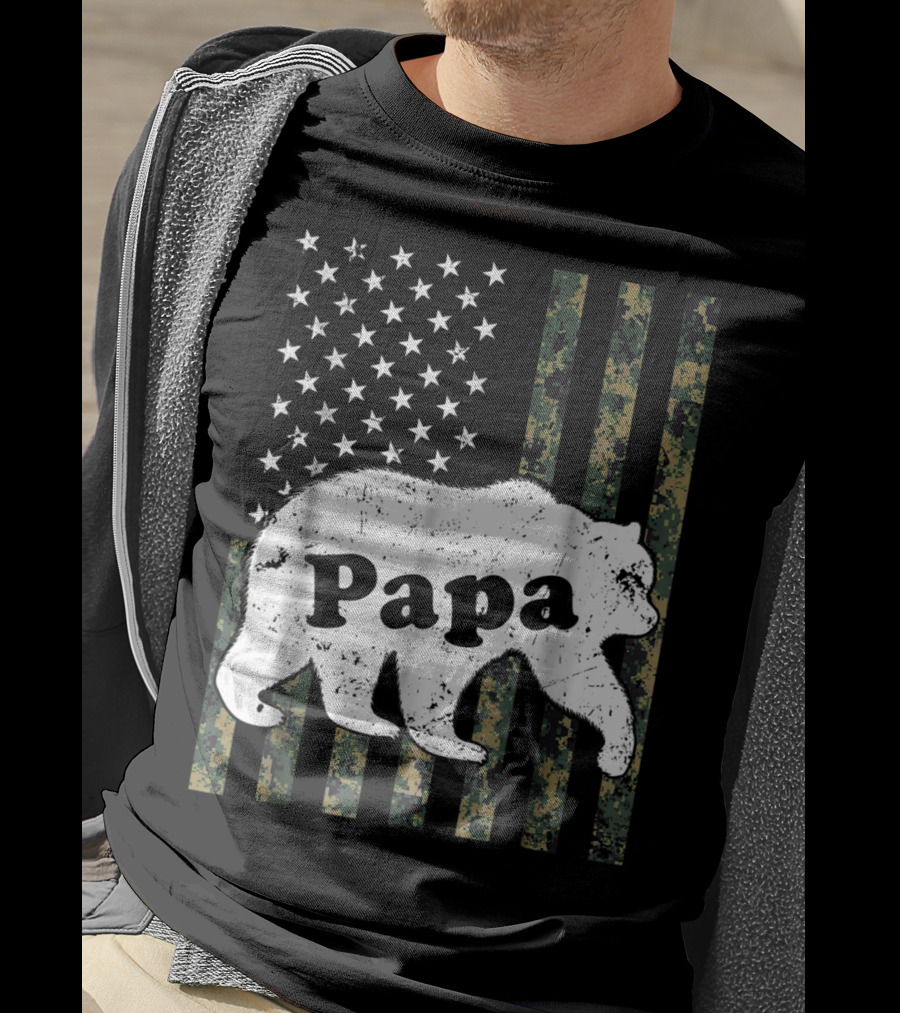 Papa Bear American Flag Camouflage T-Shirt