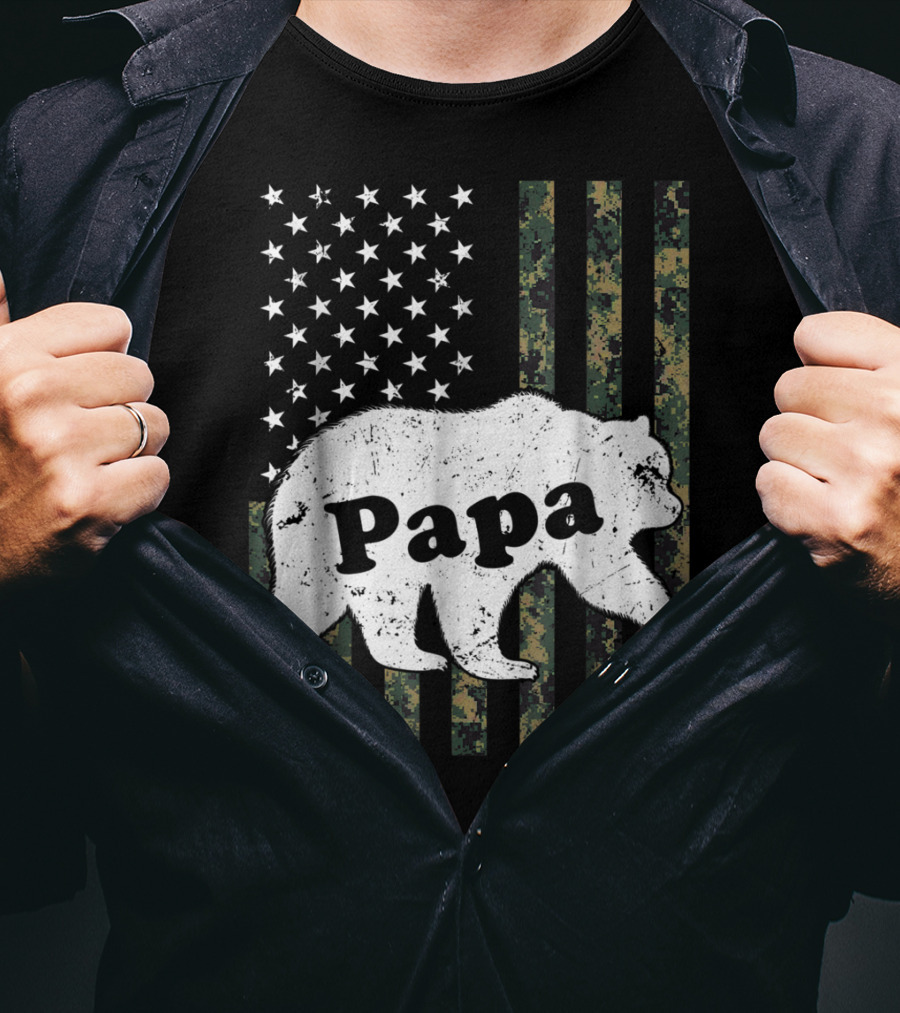 Papa Bear American Flag Camouflage T-Shirt
