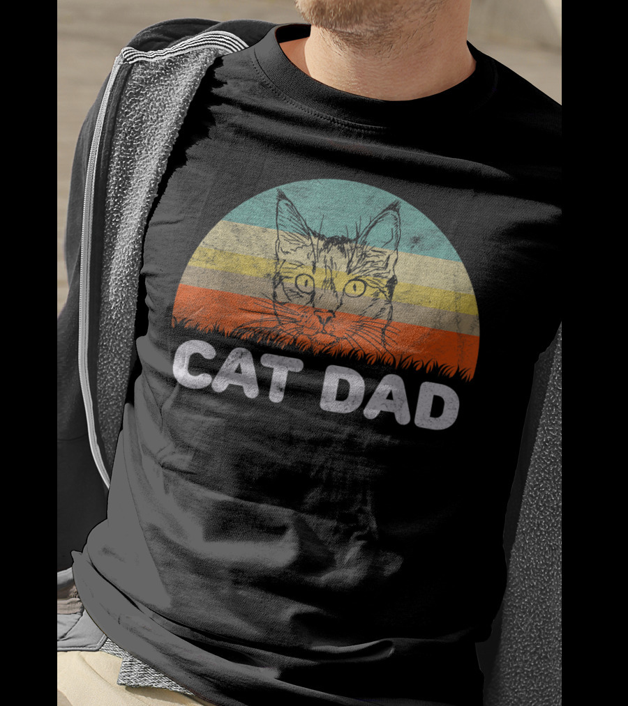 Retro Cat Dad For Cat Love Vintage Style Mens T-Shirt