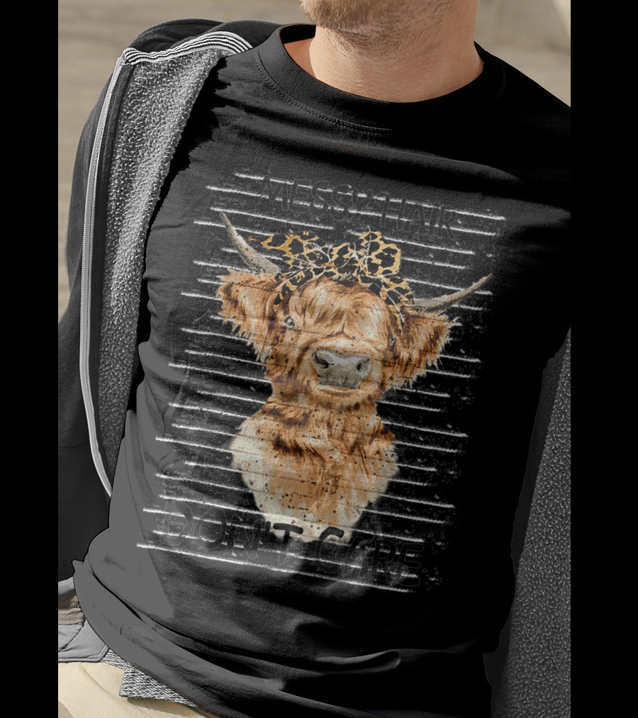 Messy Hair Don't Care Highland Cow Leopard Print Headband T-Shirt