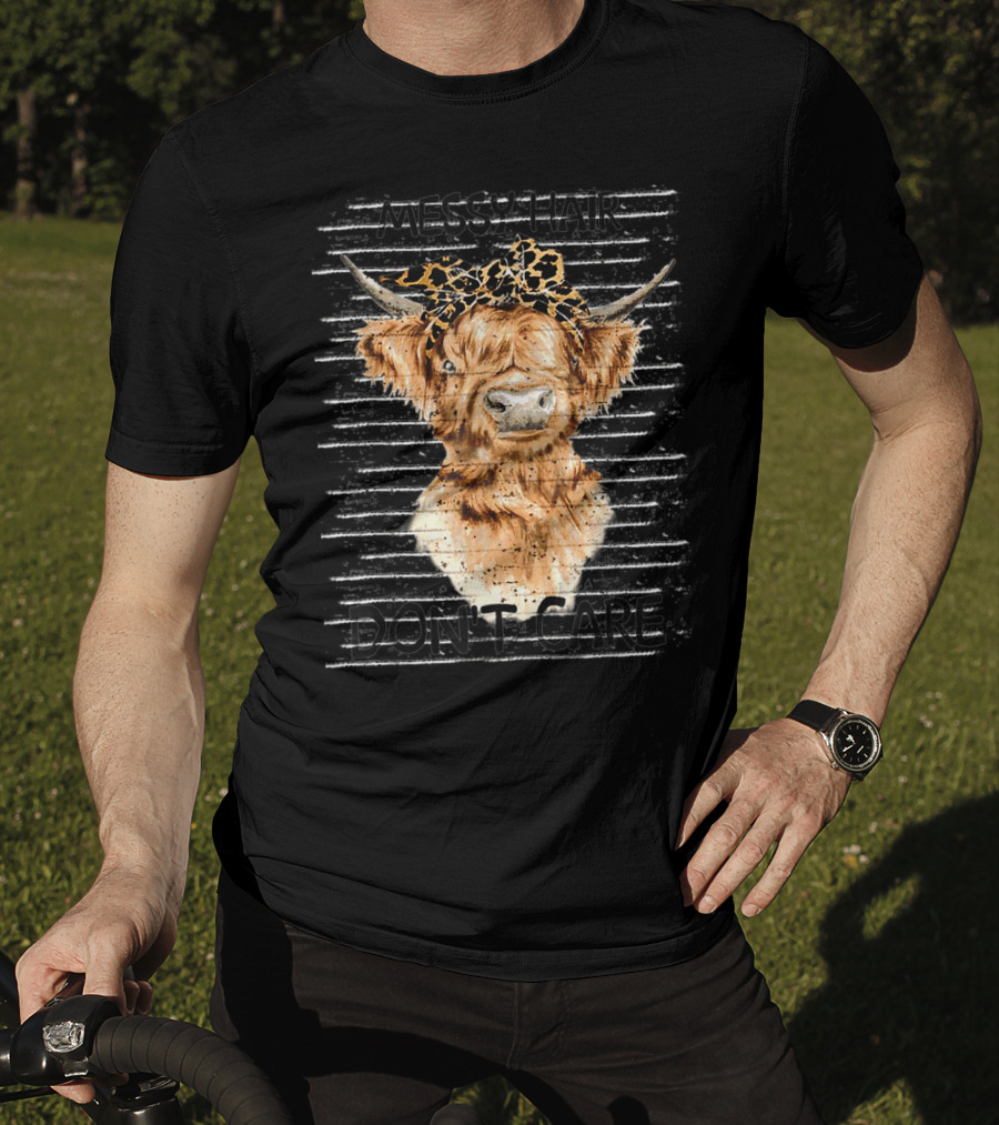 Messy Hair Don't Care Highland Cow Leopard Print Headband T-Shirt