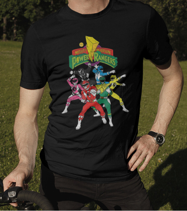 Mighty Morphin Power Rangers Full Team Pose With Original T-Shirt
