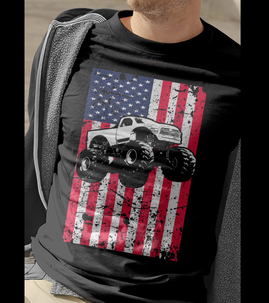Monster Truck American Flag USA Patriotic Racing T-Shirt