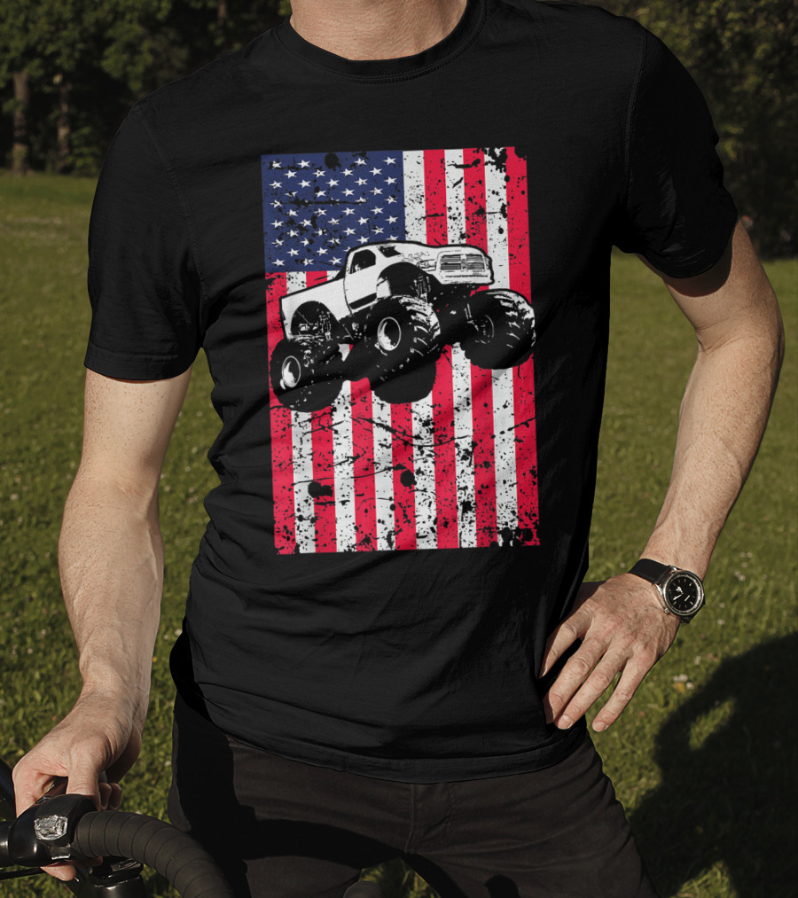 Monster Truck American Flag USA Patriotic Racing T-Shirt