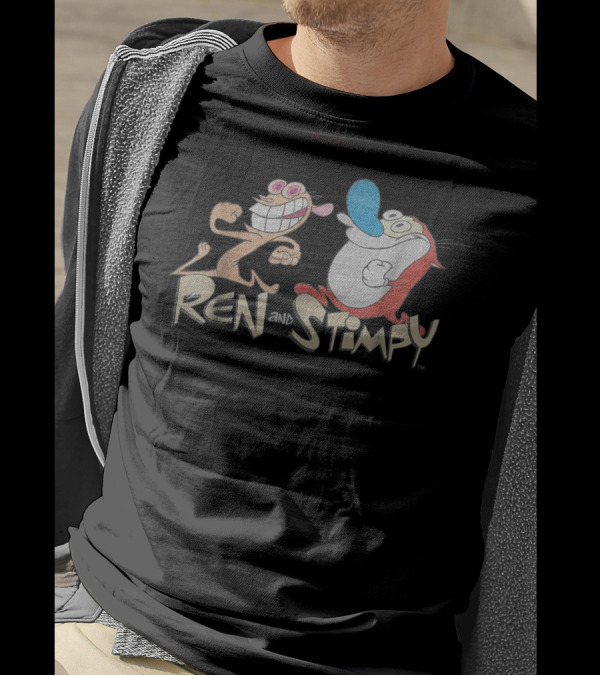 Nickelodeon Ren And Stimpy Cartoon Characters Running T-Shirt