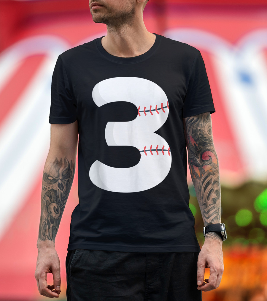 Number 3 Baseball Pitcher Batter Team Concept T-Shirt