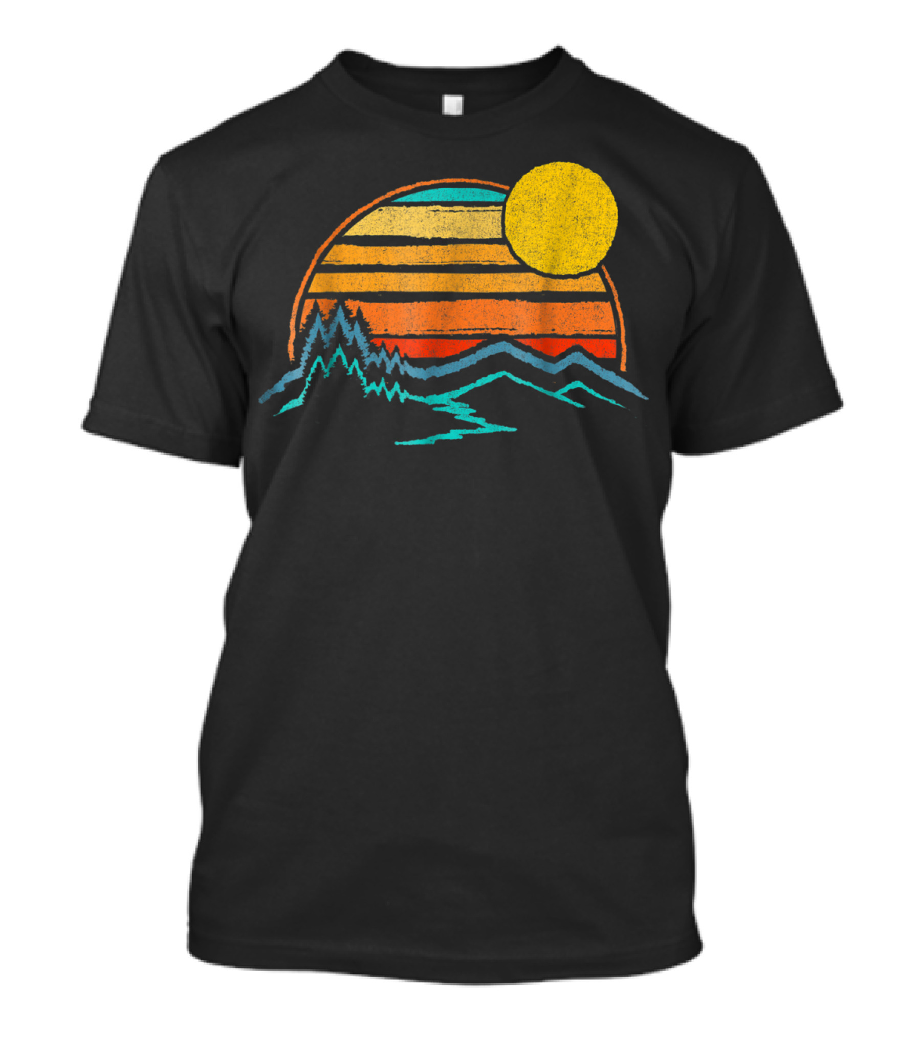Sunset Mountains Color Fade With Trees And Sun T-Shirt