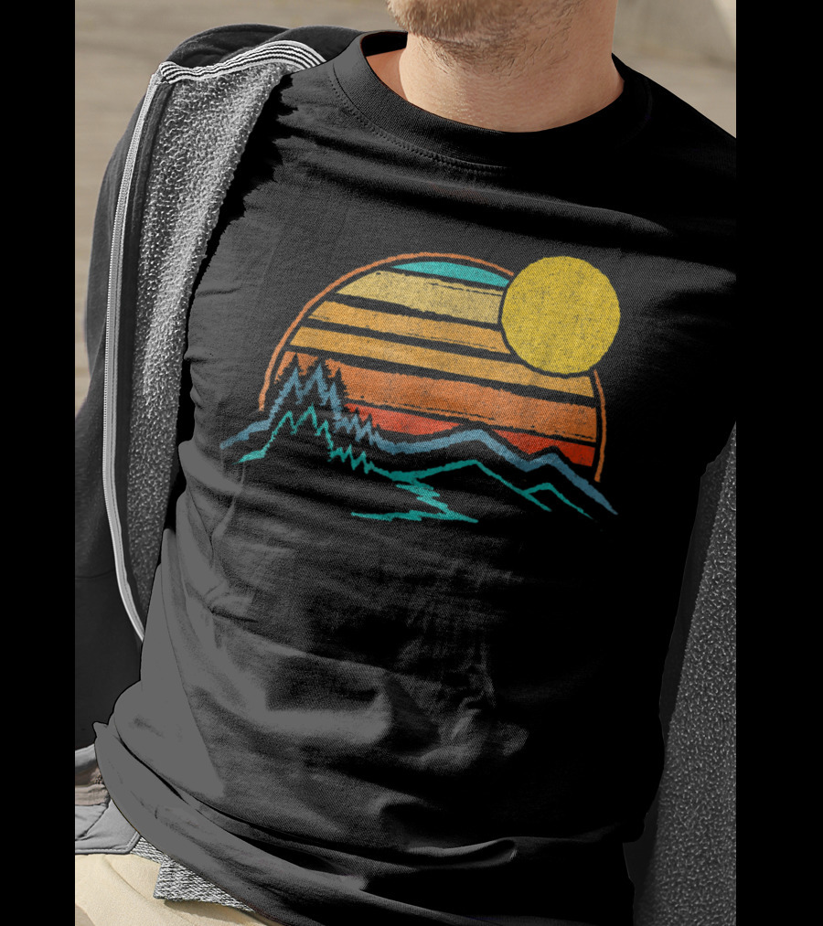 Sunset Mountains Color Fade With Trees And Sun T-Shirt