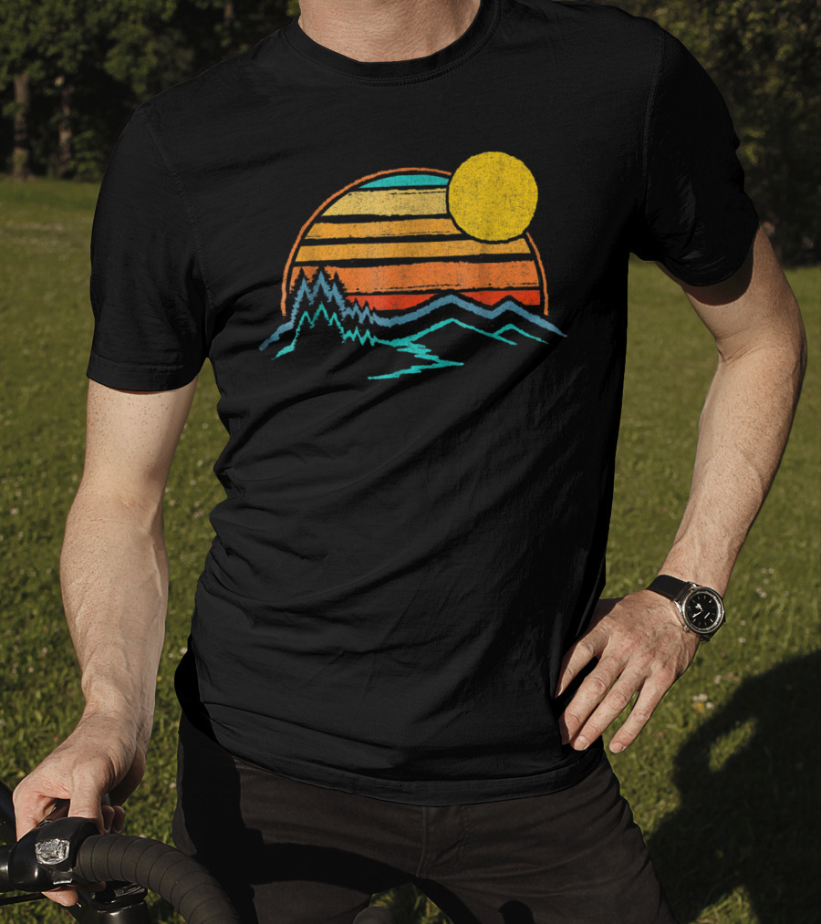 Sunset Mountains Color Fade With Trees And Sun T-Shirt