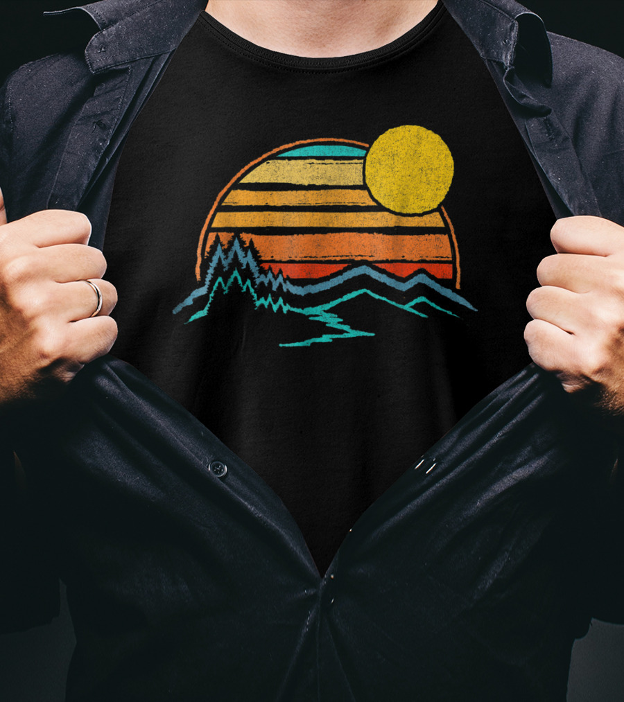 Sunset Mountains Color Fade With Trees And Sun T-Shirt