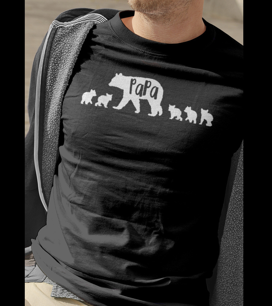 Papa Bear With Five Cubs Silhouette Family T-Shirt