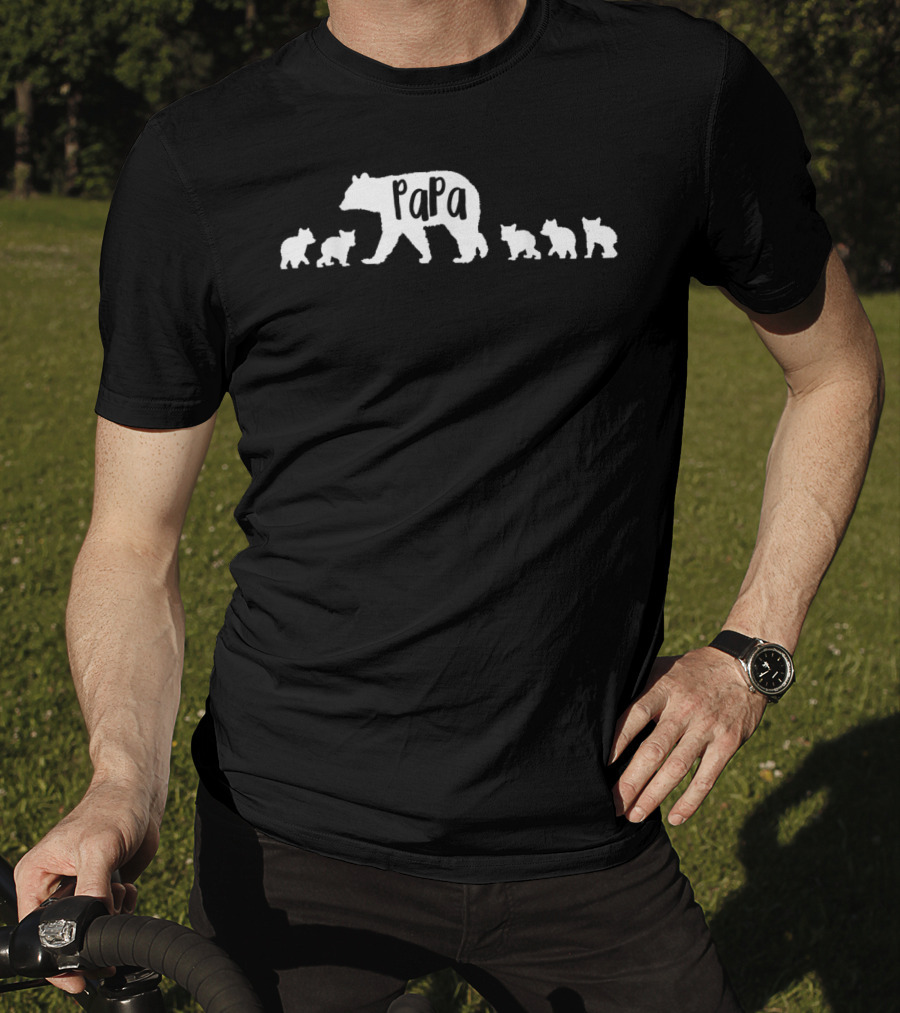 Papa Bear With Five Cubs Silhouette Family T-Shirt