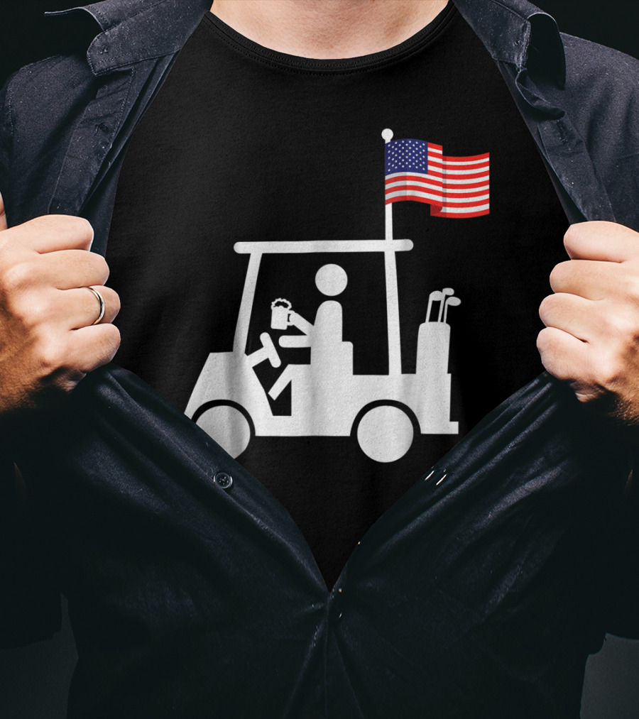 Patriotic USA Golf Cart Strong Beer And Flag T-Shirt