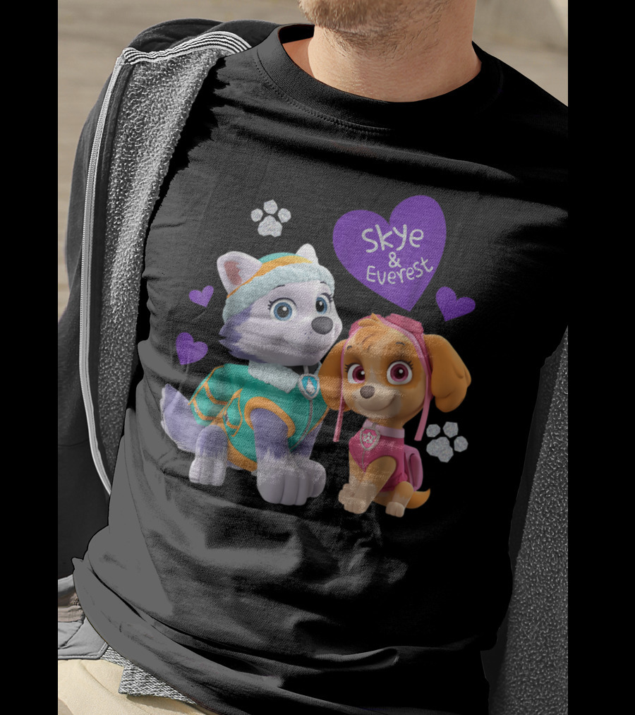 Paw Patrol Skye And Everest Hearts Paws T-Shirt