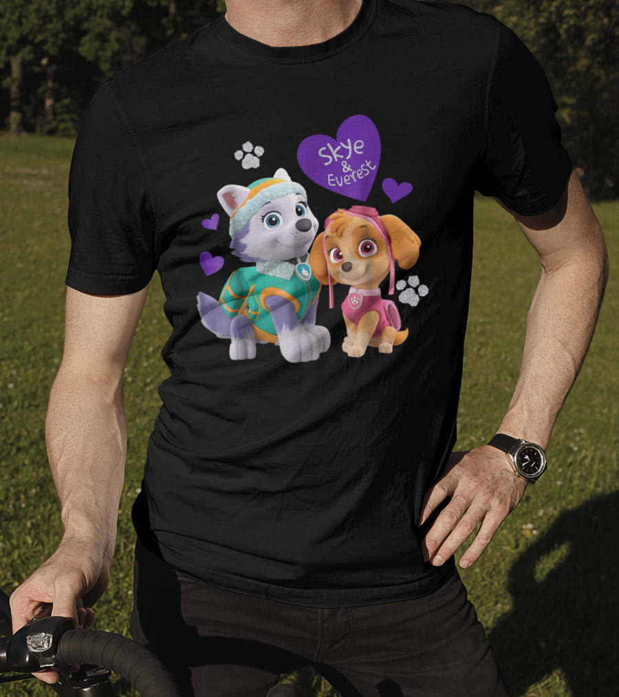 Paw Patrol Skye And Everest Hearts Paws T-Shirt