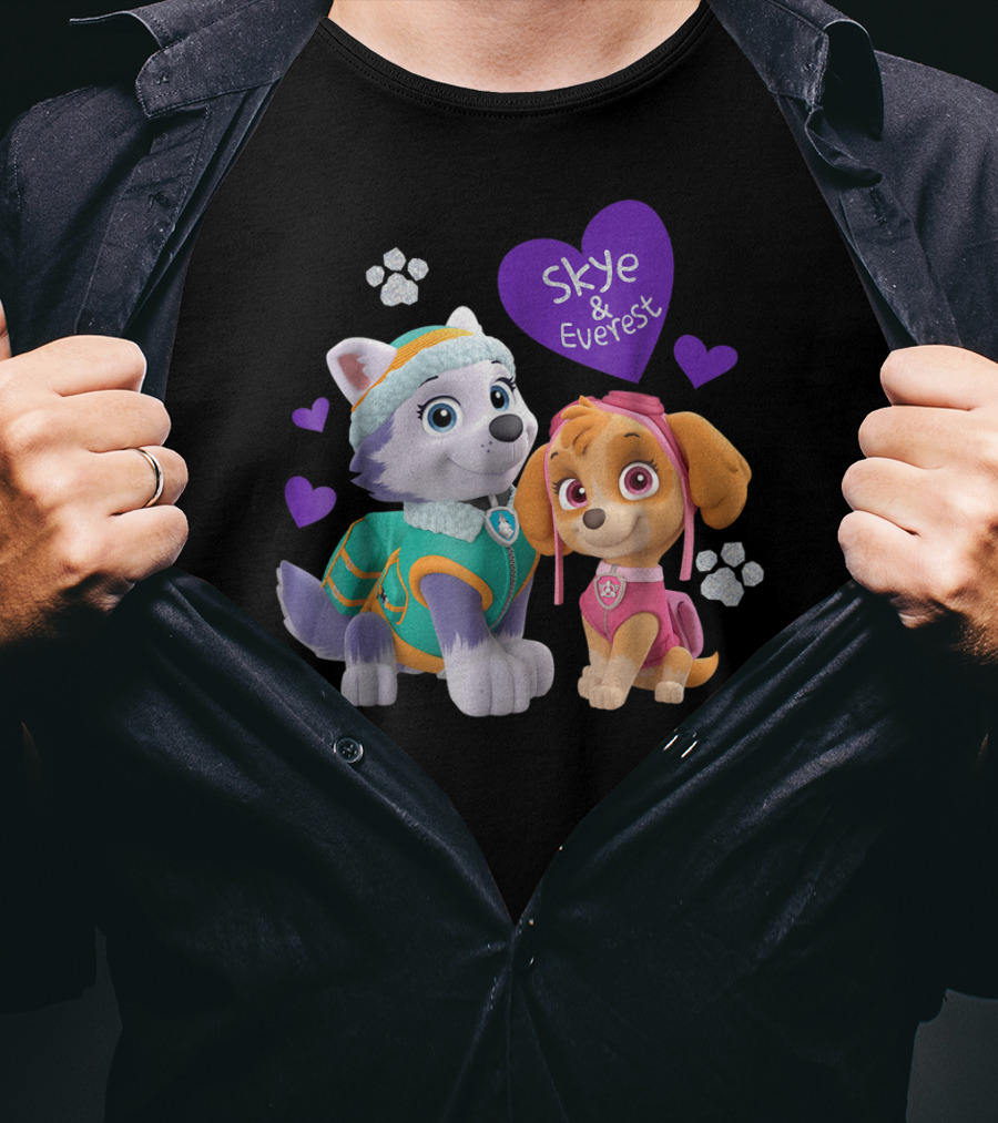 Paw Patrol Skye And Everest Hearts Paws T-Shirt
