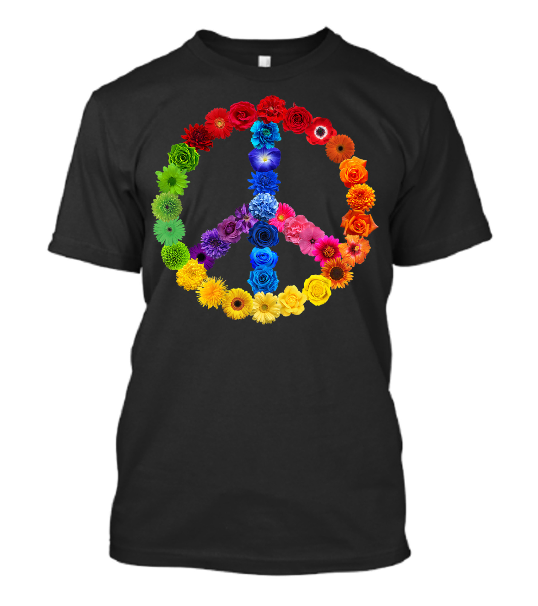 Rainbow Peace Sign Floral Love 70s 60s Retro Vibe T-Shirt