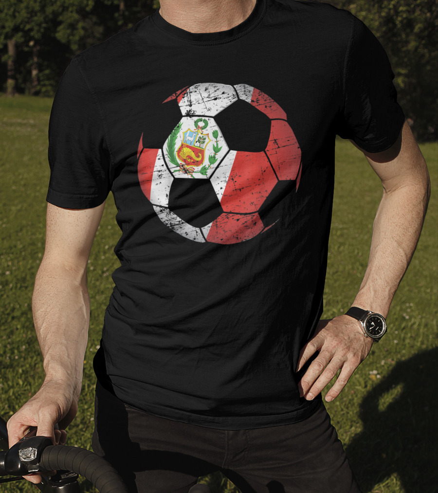 Peru Soccer Ball With Flag Design Peruvian Foot Jersey T-Shirt