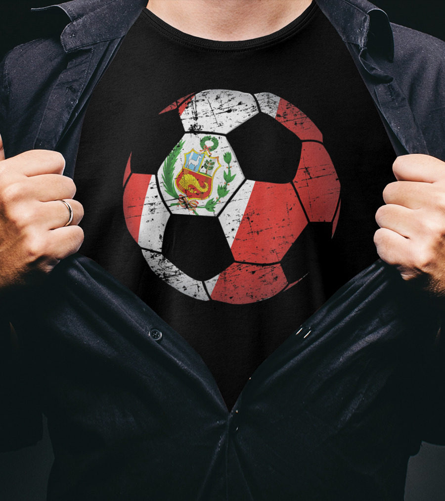 Peru Soccer Ball With Flag Design Peruvian Foot Jersey T-Shirt