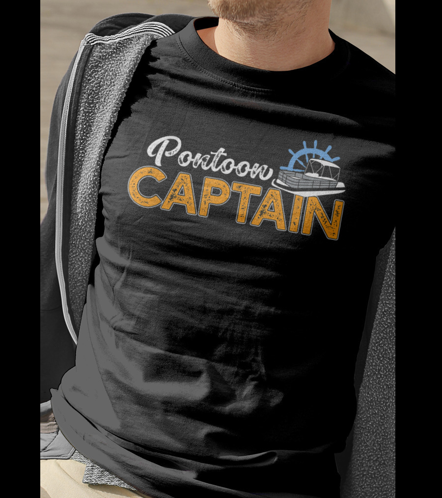 Pontoon Captain Funny Boat Steering Wheel And Pontoon T-Shirt