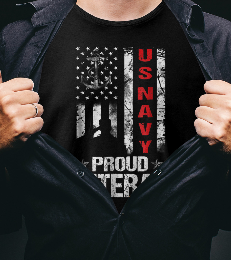 US Navy Anchor Patriotic Proud Veteran Flag T-Shirt