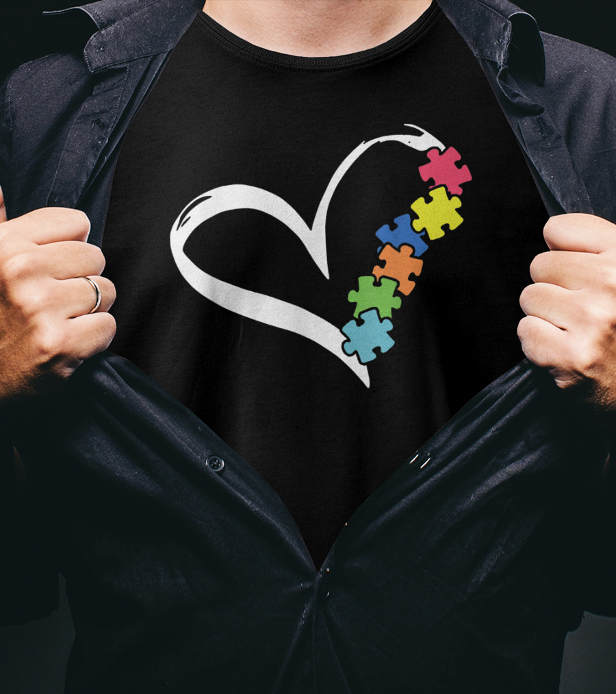 Puzzles Piece Heart Autism Awareness Love T-Shirt