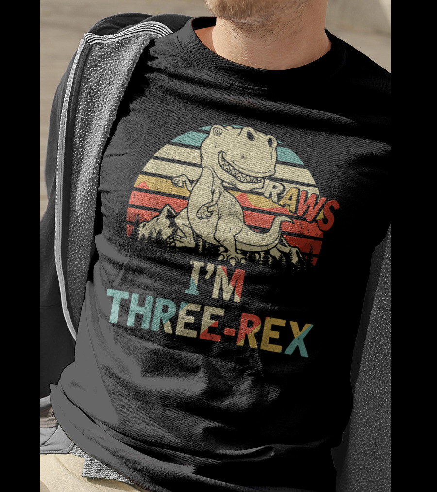 Raws I'm Three-Rex 3rd Birthday Boy Dinosaur Kid T-Shirt