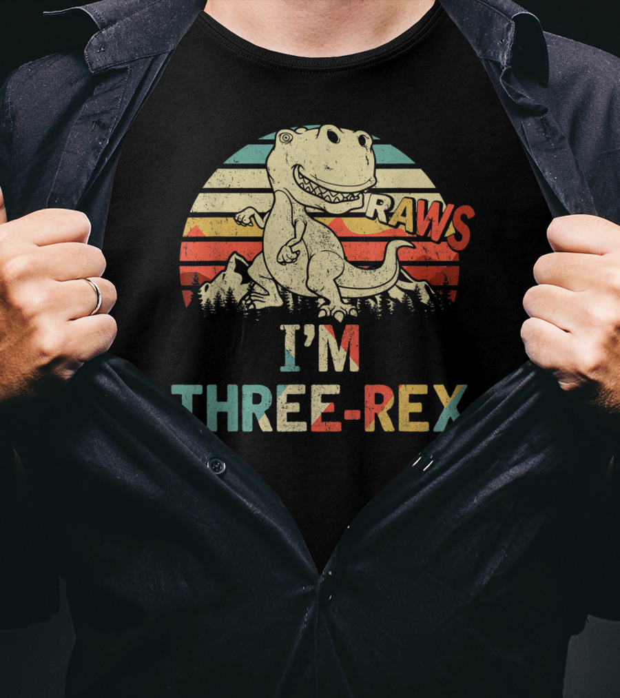 Raws I'm Three-Rex 3rd Birthday Boy Dinosaur Kid T-Shirt