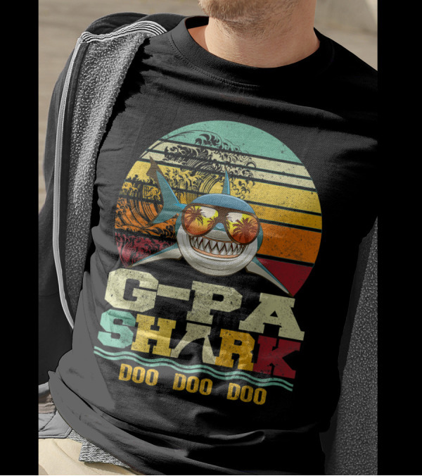 G Pa Shark Doo Doo Doo Retro Vintage Beach Sunset Wave Sunglasses Palm Trees T-Shirt
