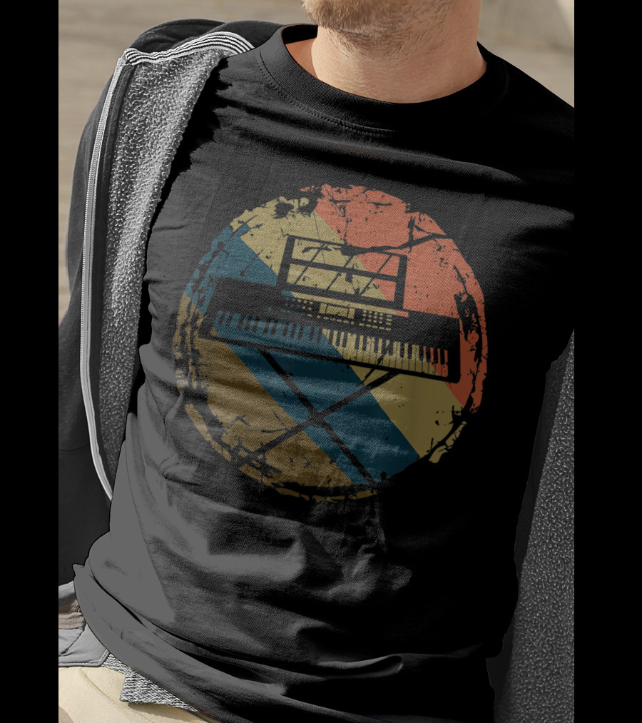 Retro Vintage Keyboard Piano Player Music Pianist Circle T-Shirt