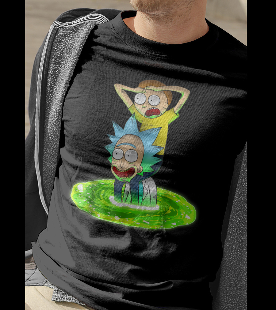 Rick And Morty Emerging From Green Portal Adventure T-Shirt