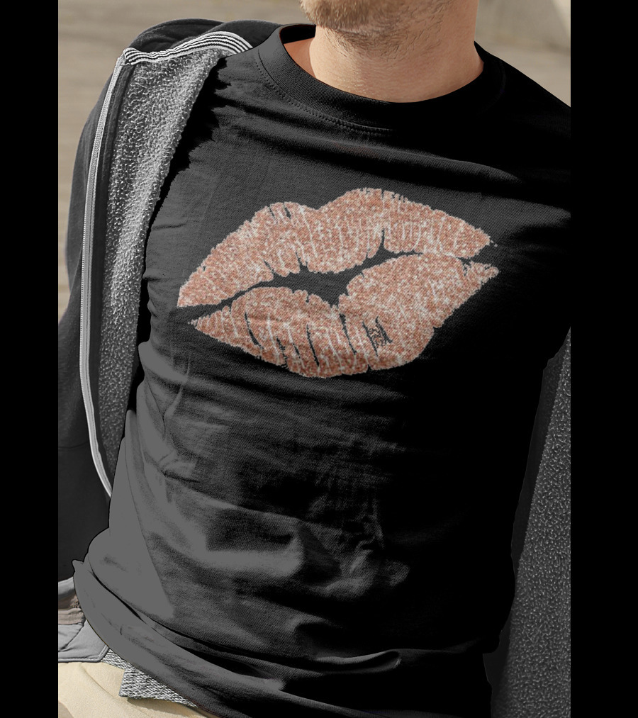 Rose Gold Glitter Lipstick Kiss T-Shirt