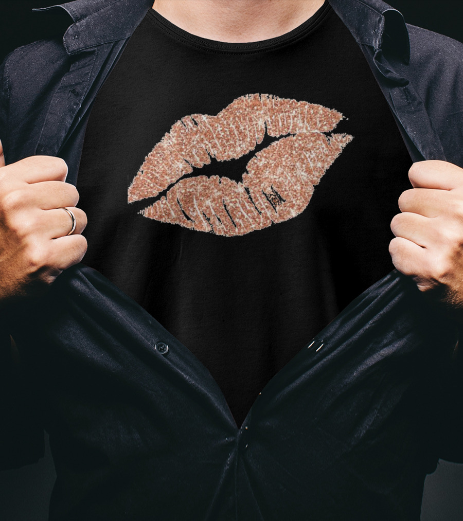 Rose Gold Glitter Lipstick Kiss T-Shirt