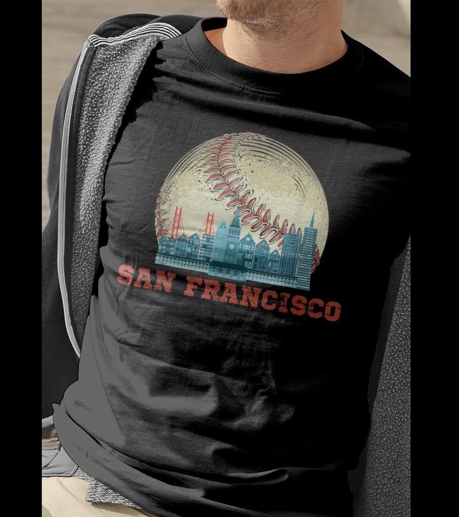 San Francisco Downtown Skyline Bay Area Baseball T-Shirt