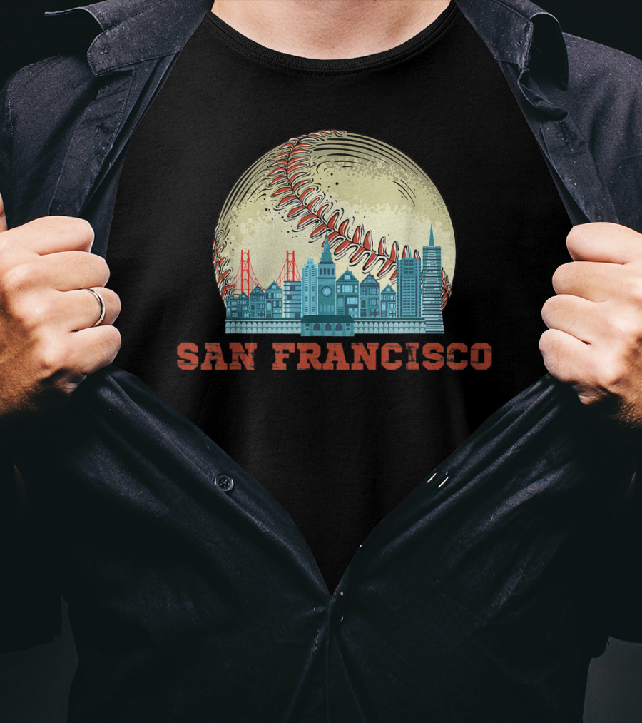 San Francisco Downtown Skyline Bay Area Baseball T-Shirt