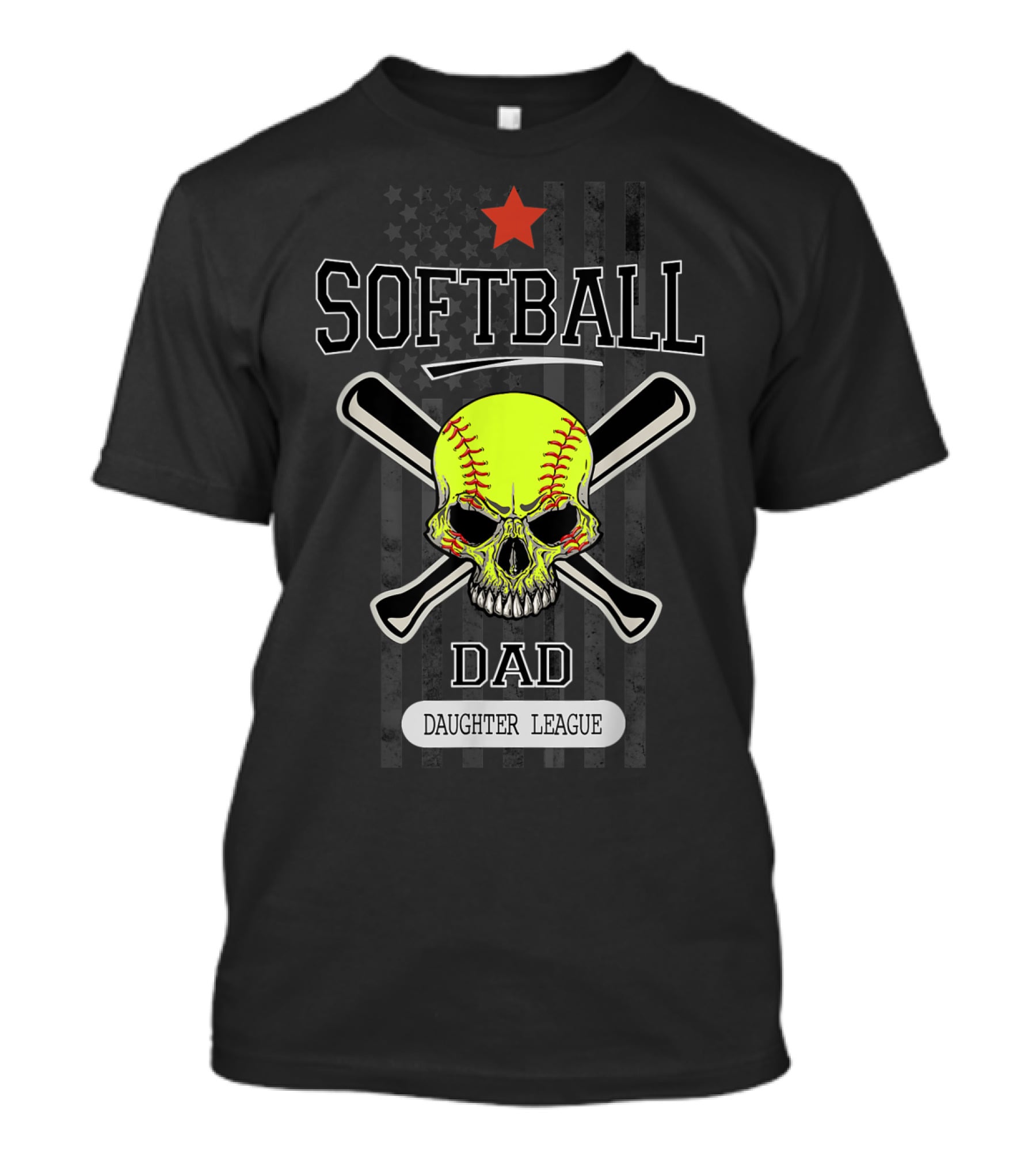 SOFTBALL DAD DAUGHTER LEAGUE Skull Crossed Bats Star Flag T-Shirt