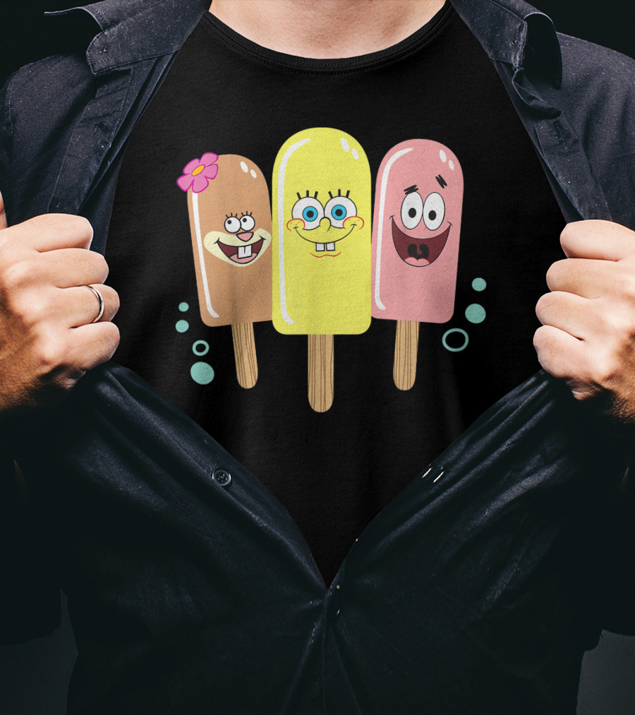 Spongebob Squarepants Sandy Patrick Popsicle Ice Cream Friends T-Shirt