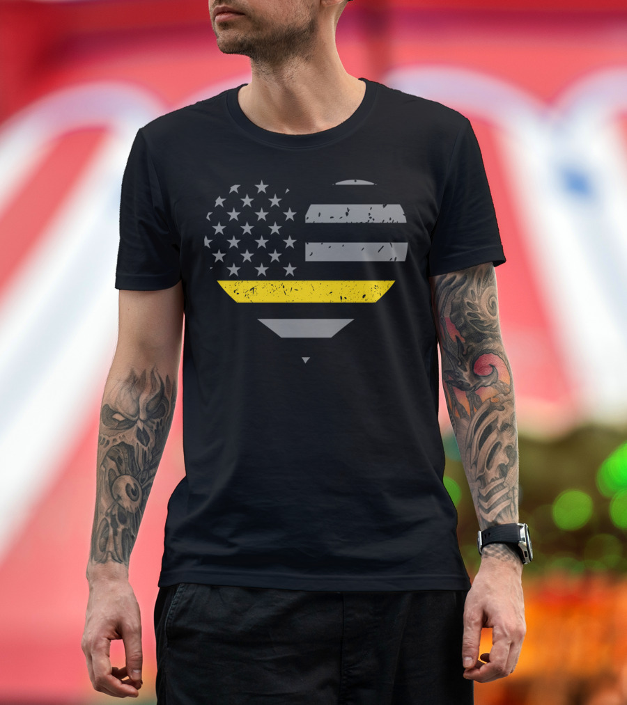 Thin Gold Line Heart American Flag Dispatcher T-Shirt