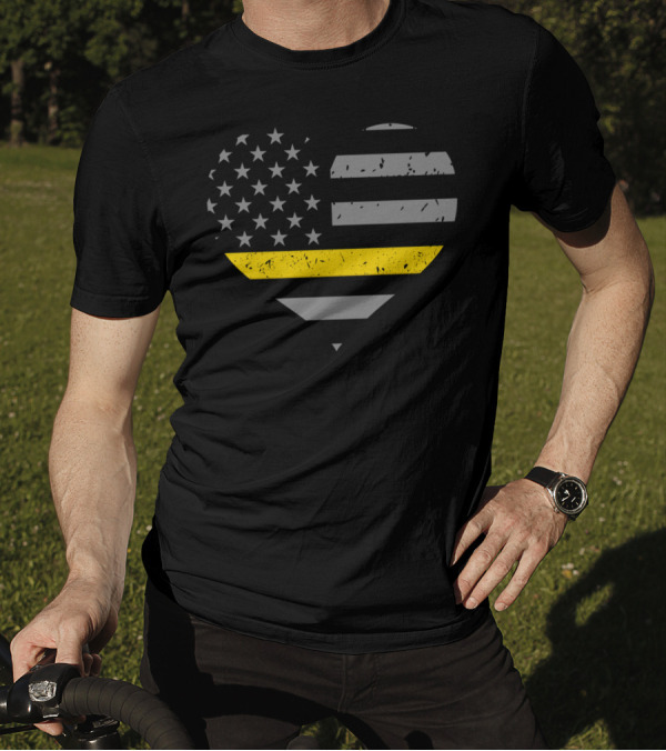 Thin Gold Line Heart American Flag Dispatcher T-Shirt