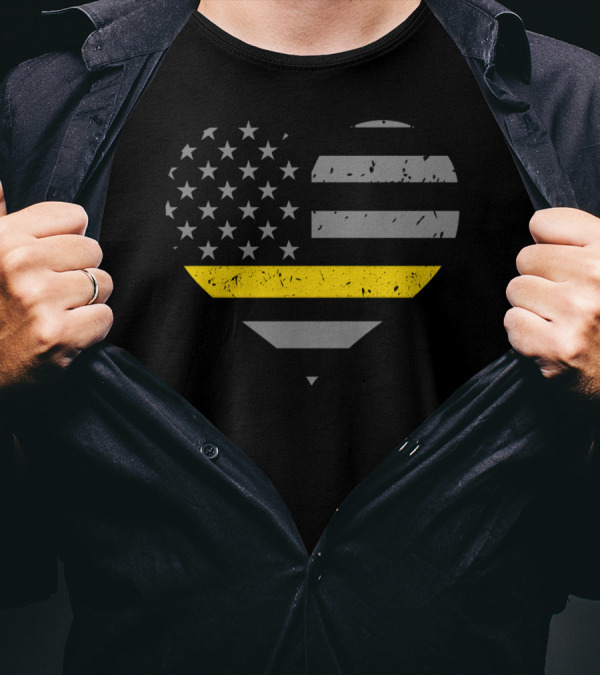 Thin Gold Line Heart American Flag Dispatcher T-Shirt