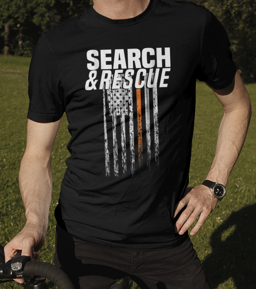 Search And Rescue Thin Orange Line American Flag T-Shirt